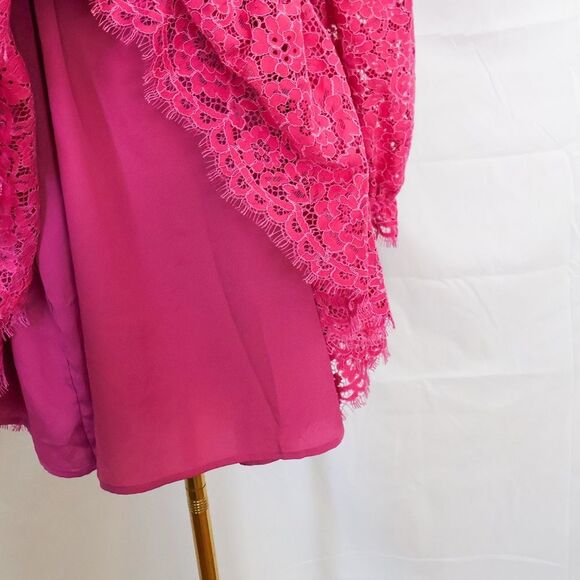 NWOT J Crew Ruffleneck Long Sleeve Lace Dress Hot Pink - Small - Picture 8 of 12